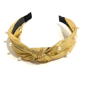 Headband Gold Pearls Shimmer Top Knot 1”